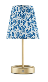 Mainstays by Becky G. & Alejandra 13" Rechargeable Metal Accent Lamp with Pleated Blue & White Floral Shade