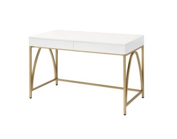 Lightmane White High Gloss & Gold Finish Writing Desk