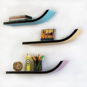 Trista - [Cross Stripe] Stylish J Type Leather Wall Shelf / Bookshelf / Floating Shelf (Set of 3)