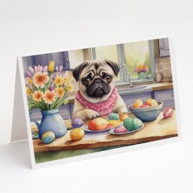 Decorating Easter Pug Greeting Cards Pack of 8 Blank Cards with Envelopes Whimsical A7 Size 5x7 Blank Note Cards