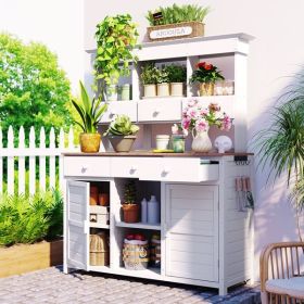 [Assembly Video Provided] 65.7'' H Tall Garden Potting Bench Table with Hutch,Patio Storage Workstation with 3 Shelves,6 Drawers