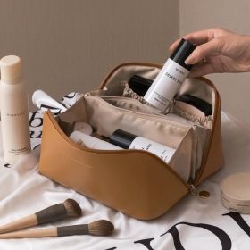Large Capacity Travel Cosmetic Bag Makeup Case Organizer Multifunction Women Toiletries Organizer Female Waterproof Storage Box (Ships From: China, Color: Upgrade Brown)