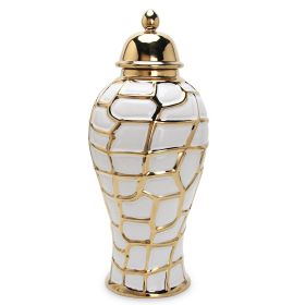 Regal White and Gold Ceramic Decorative Ginger Jar (Color: as Pic)