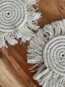 Macramé Drink Coasters; (7inch) (Color: White)