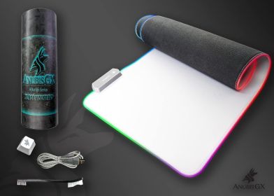 AnubisGX RGB Gaming Mouse Pad, XL Light Up Oversized Computer Gaming XL Desk Mat, 10 Type Glowing LED Pad, Large Waterproof Extended Mousepad Sur (Color: White)